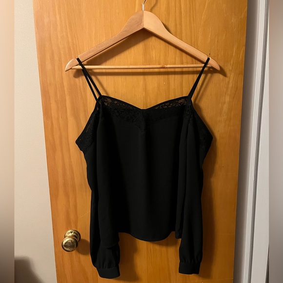 Express Long Sleeve Spaghetti Strap Off The Shoulder Lace Trim - Picture 1 of 4